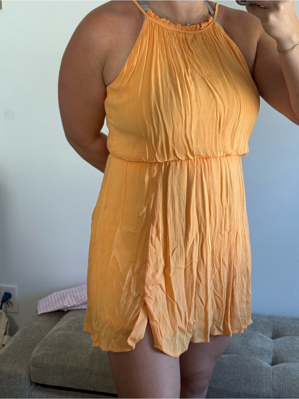 Peach Halter Mini Dress